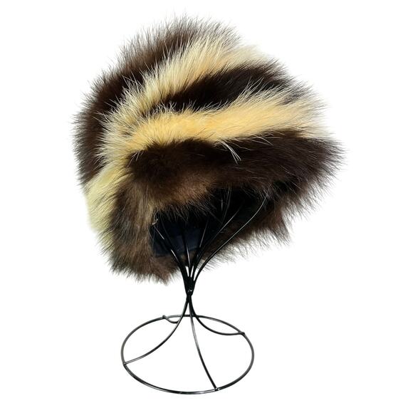 Deborah Exclusive Vintage Fur Hat Womens Brown Tan Stripe Classic One Size - Picture 1 of 7